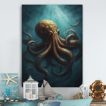 Brown Blue Octopus Under The Sea - Brown Octopus Wall Art